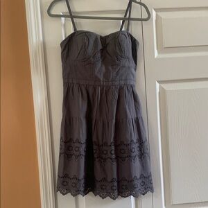 American Eagle Outfitters Smocked Gray Eyelet Sun Dress. Option To Be Strapless